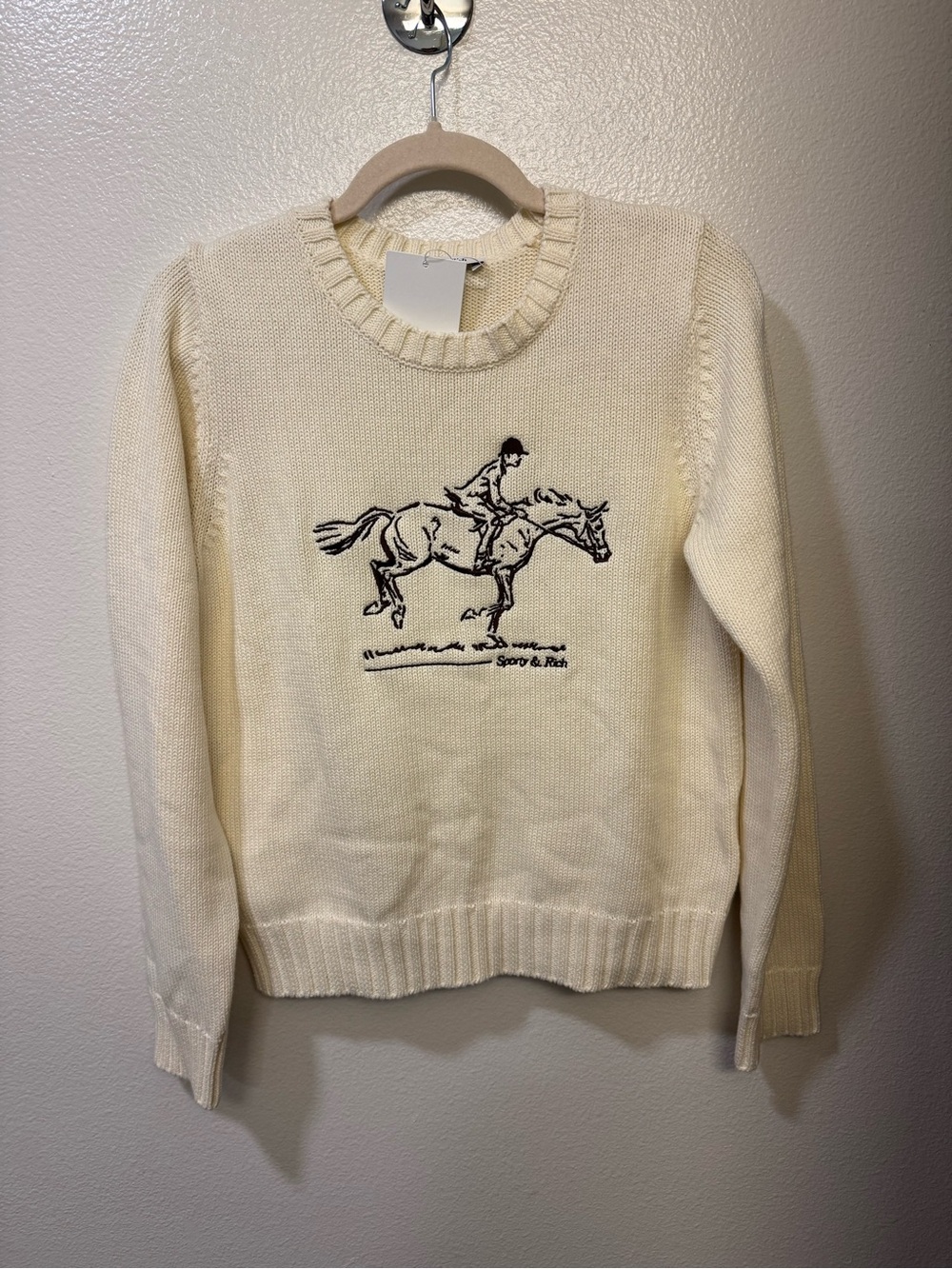 Sporty & Rich Cream Equestrian Knit Sweater NWT SZ Medium